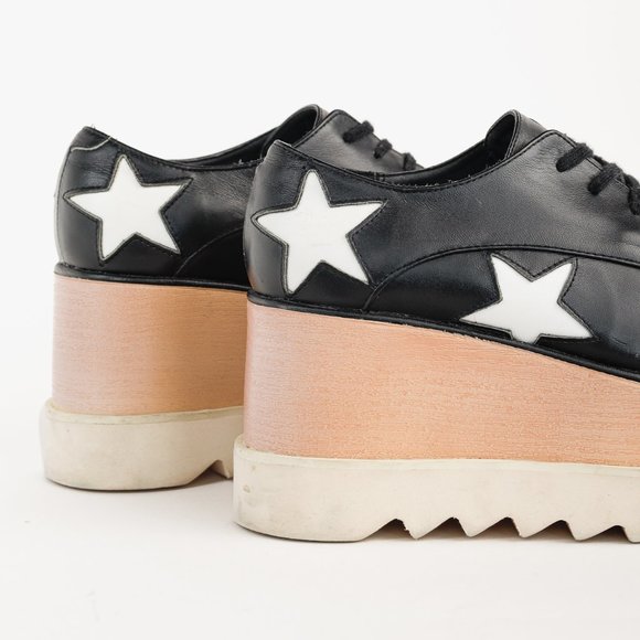 Stella McCartney Black White Star Vegan Elyse Platform Derby Shoes, Size 5 - Picture 8 of 10